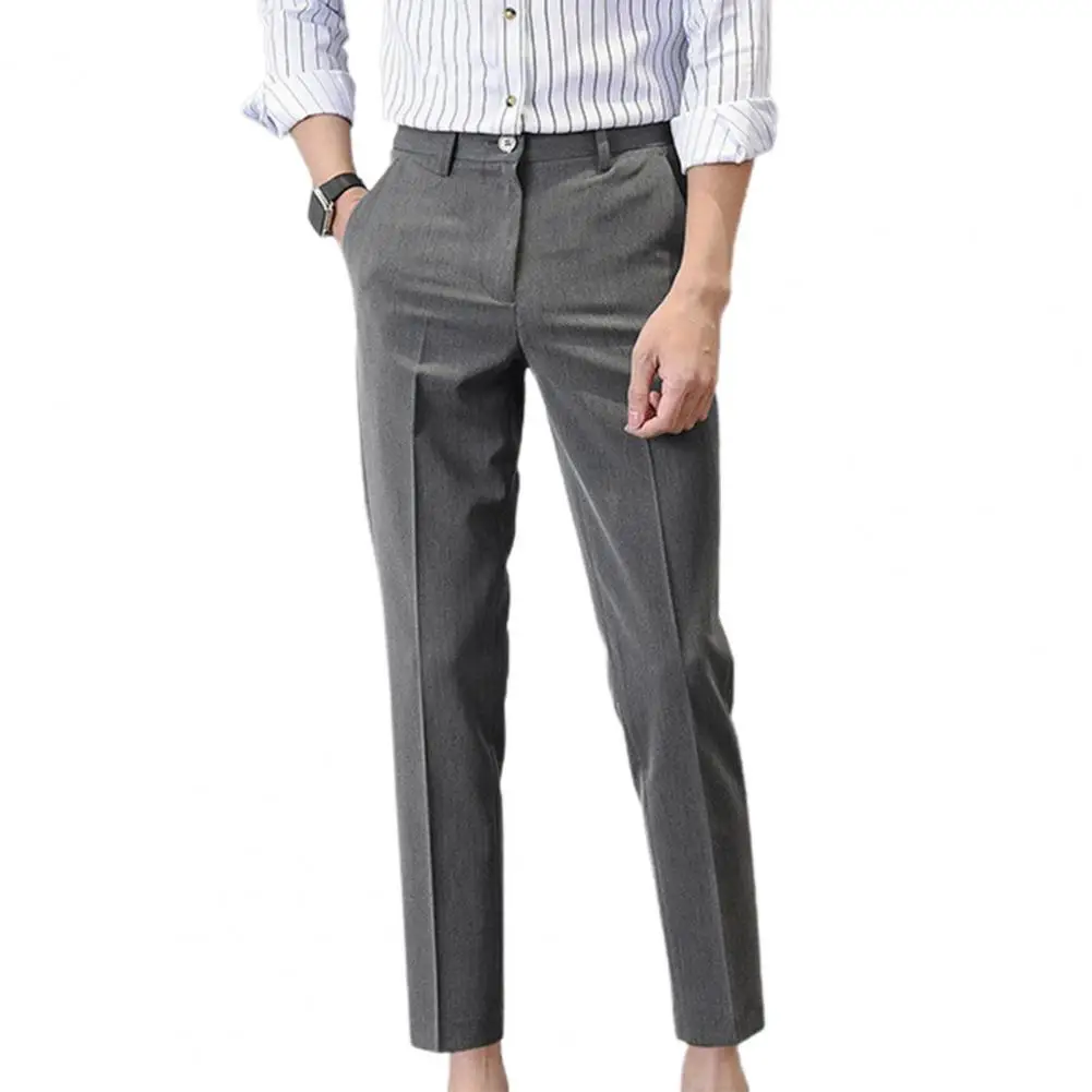 Popular Men Trousers Slim Fit Business Trousers Long Straight Pattern Mid Waist Business Trousers  Classic