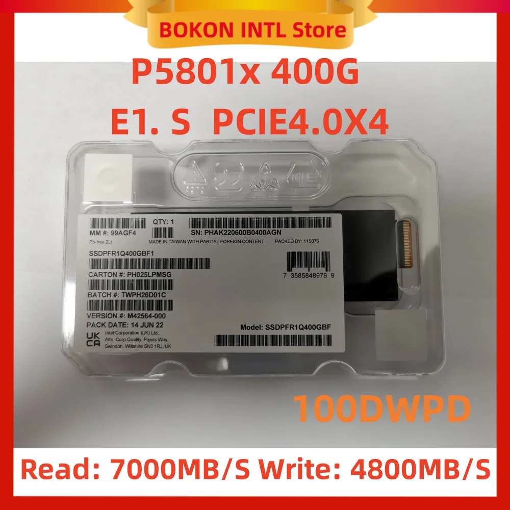 

SSDPFR1Q400GBF1 Brand new P5801x 400G E1. S interface PCIE4.0X4 Read: 7000MB/S Write: 4800MB/S 100DWPD For Intel OPTANE