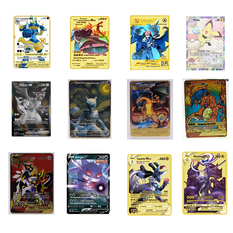 Glänzende Buchstaben-Sammelkarten Spielzeug Vmax Karten Vstar GX V Englische Metallkarten Anime Charizard Mewtwo Blastoise