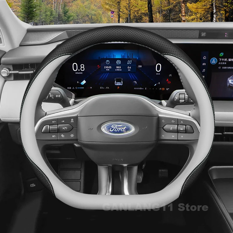

Leather Car Steering Wheel Cover For Ford Focus Fusion Escape Fiesta 2021-2025 D Type Auto Steering Wheel interior Accessories