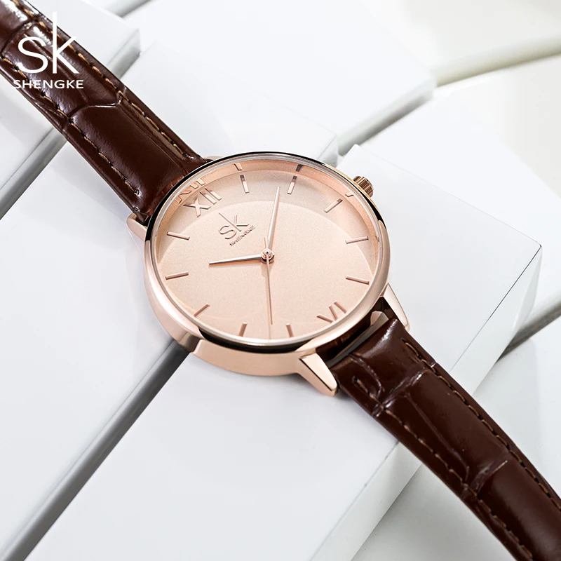 Shengke Top Brand Ladies Quartz Watches Fashion Leather strap Women\'s Wristwatches Best Gifts Clock for Wife, Family,Friend