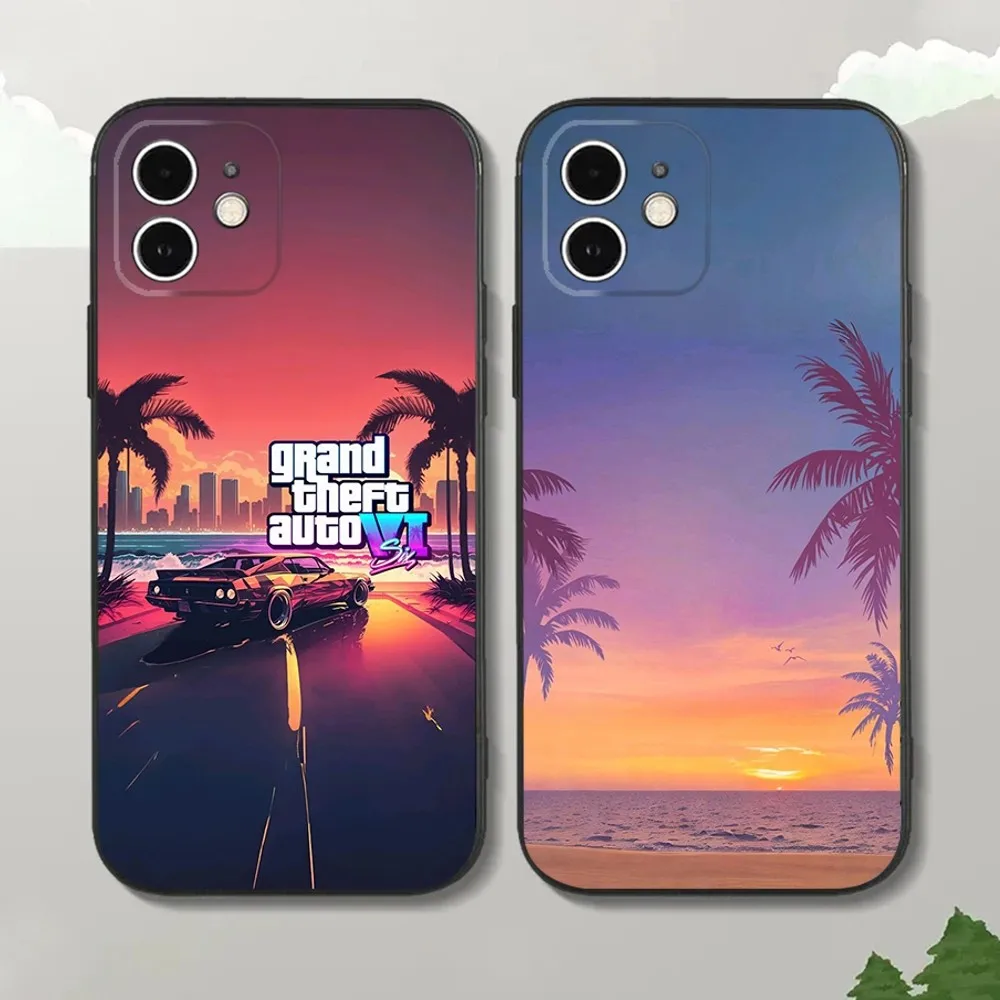 Game G-GTA 6 Vice City Phone Case For iPhone15,14,13,12 Mini 11 Pro XR,X,XS,MAX 7,8 Plus Silicone Cover Soft Black