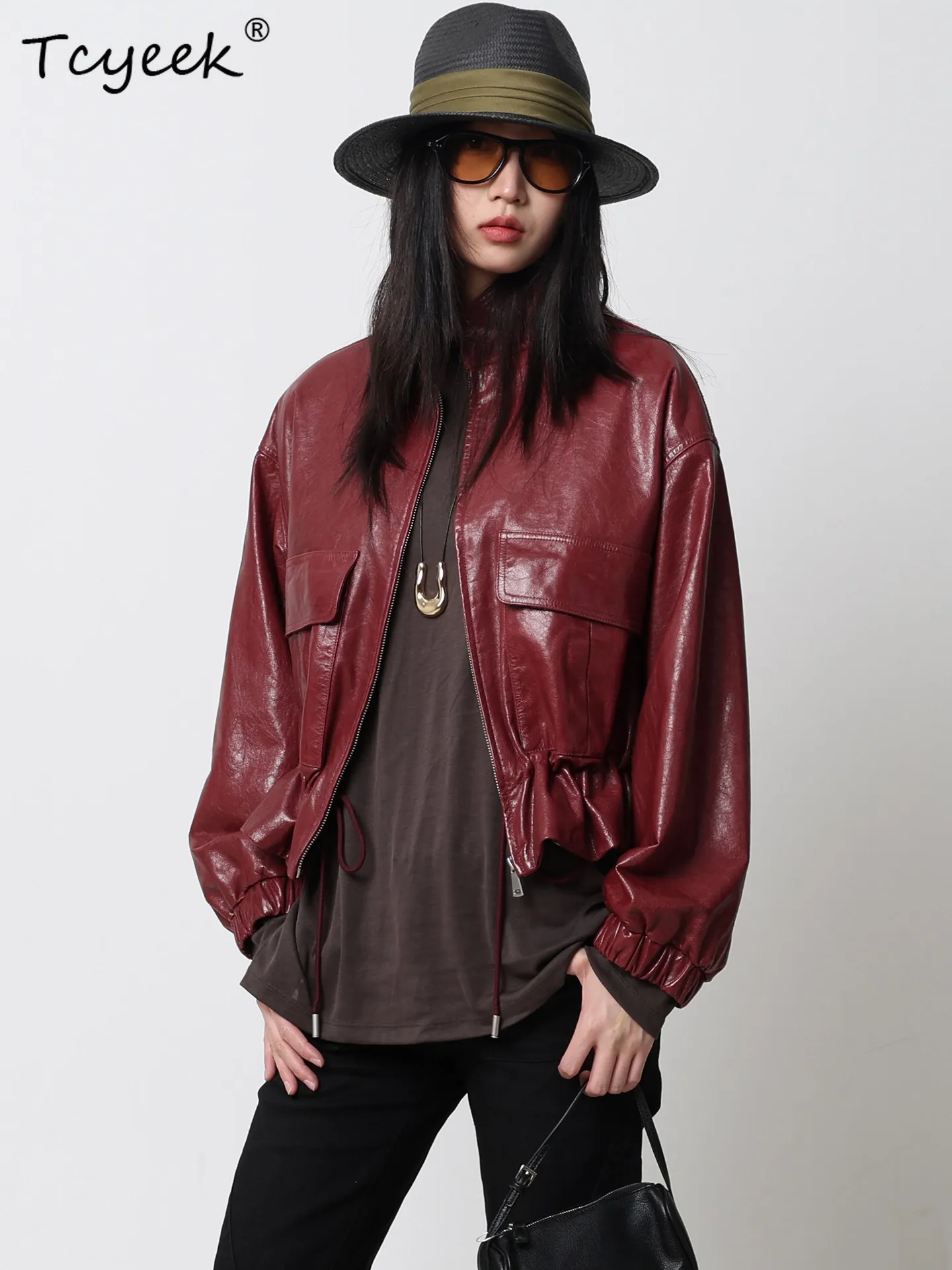Tcyeek Real Leather Jacket Women Clothing Spring Autumn Womens Coats Vintage Natural Goatskin Jackets Fashion Jaqueta De Couro
