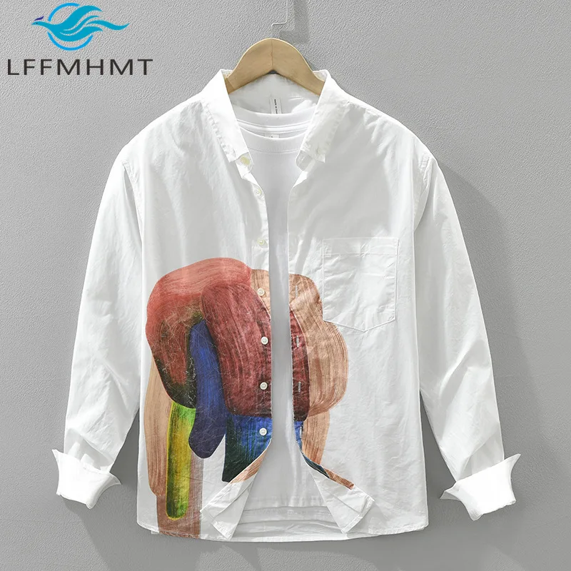 

Мужская рубашка из 100% хлопка, высокое качество, с длинным рукавом, стильный модный принт, свободный крой, повседневная, для отдыха, топы, блузки, 7716