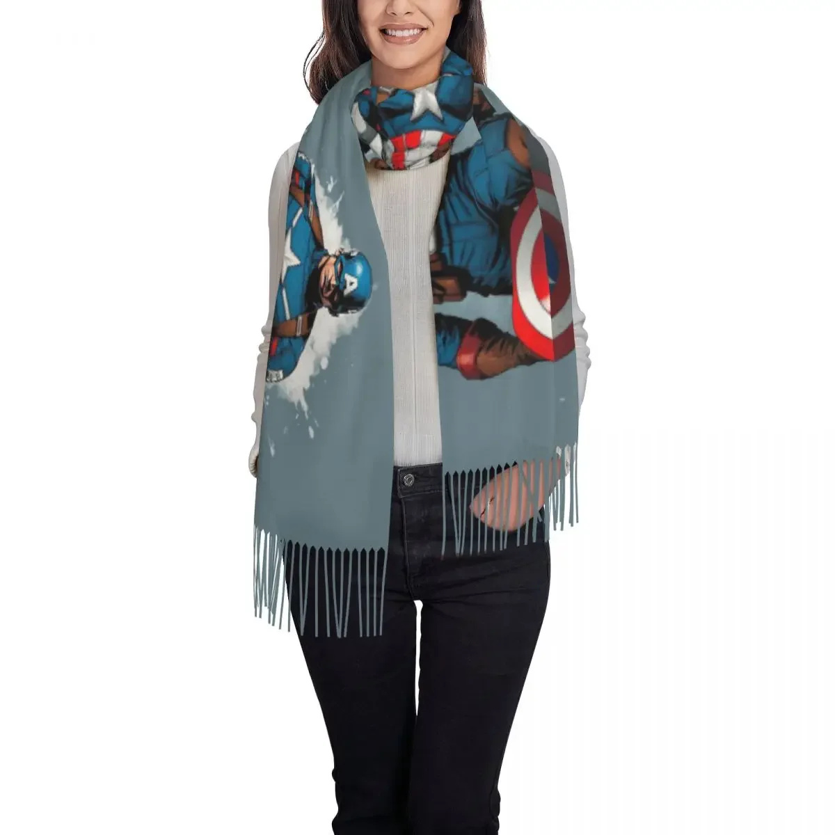 사용자 정의 슈퍼 히어로 술 스카프 여성 부드러운 목도리 포장 숙녀 겨울 스카프