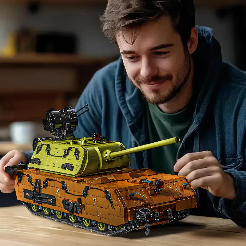 Kit de construction de char MOC Panzer VII Maus de la seconde guerre mondiale, 3000 + pièces, modèle de char lourd allemand avec tourelle rotative, cadeau de collection pour adultes et enfants