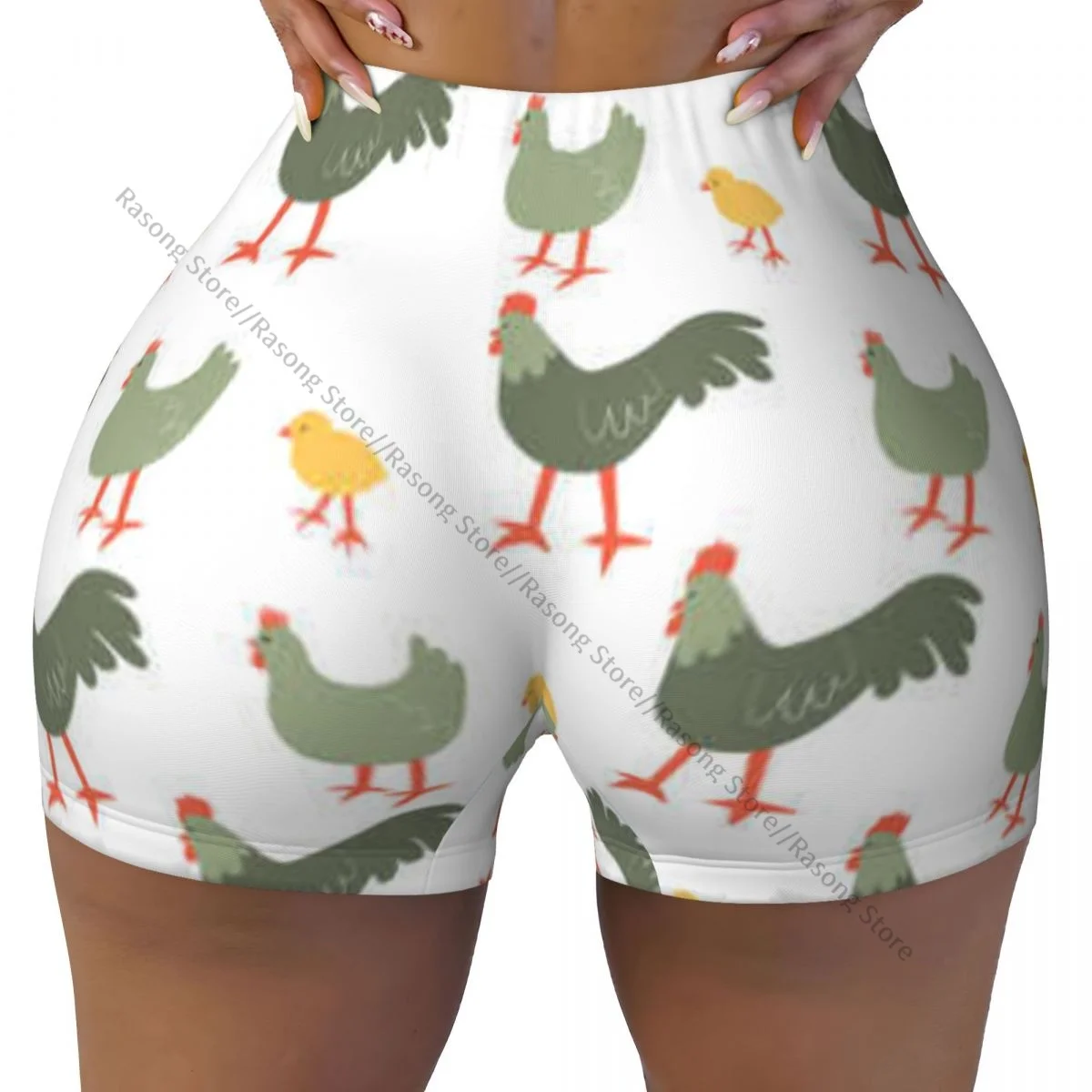 Pantaloncini da yoga in spandex per donna Chiken Gallo Pantaloncini da allenamento con personaggi dei cartoni animati carini