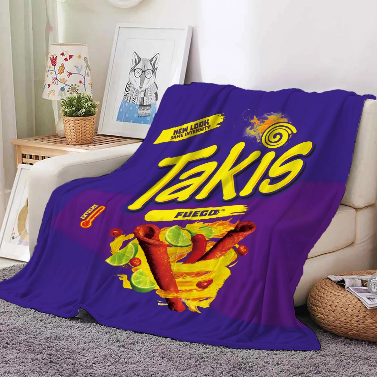 1pc American Takis, Monster truck digital printing warm skin-friendly thickened flannel blanket for office, home, travel