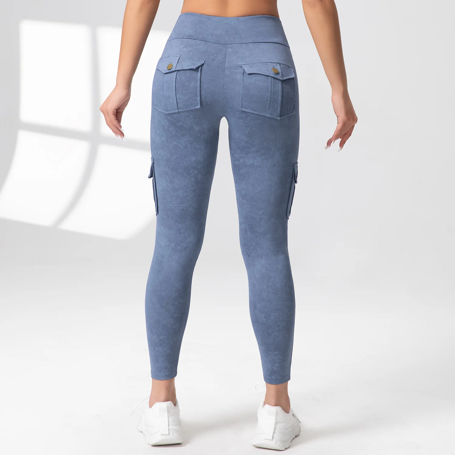 Women Washed Print Work Pocket Leggings Slim Elastic Fitness Tights  Butt Lifting Athletic Pants Outdoor Casual Activewear