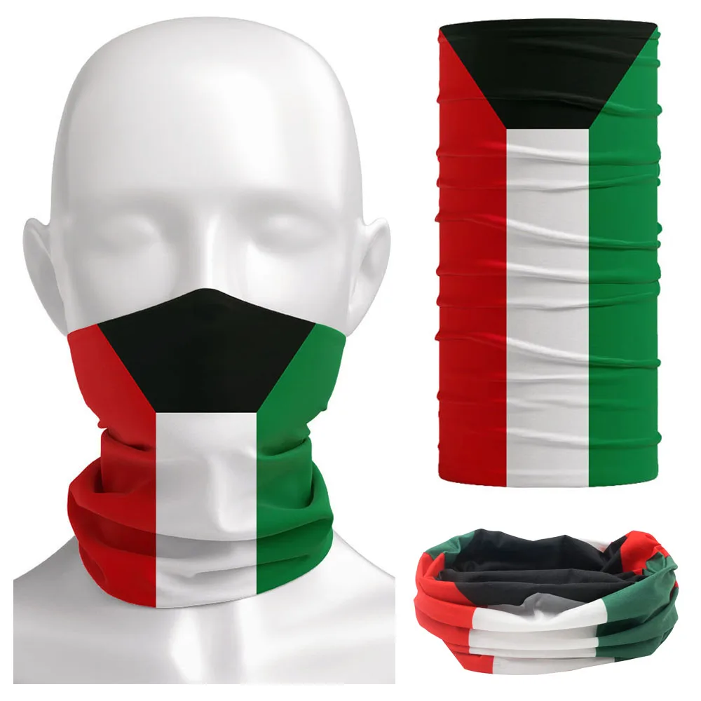 Flag of Kuwait Printed Seamless Bandanas Neck Gaiter Camping Balaclava for Men Women Cycling Dust-proof Scarf Hiking Face Cover