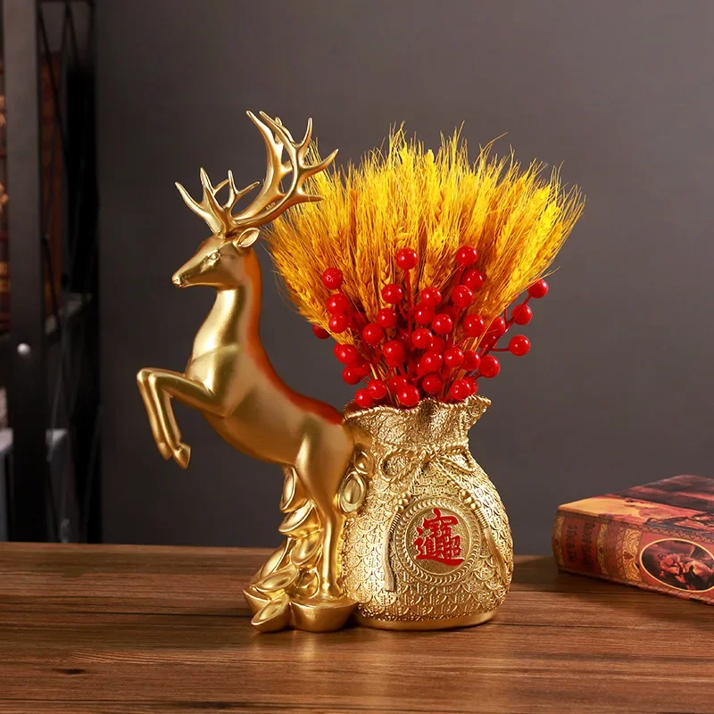 Golden Horse/Deer Pocket Vase Decor Living Room House Company Opening Gift Porch Wine Cabinet Tv Cabinet Decoration Ornanment