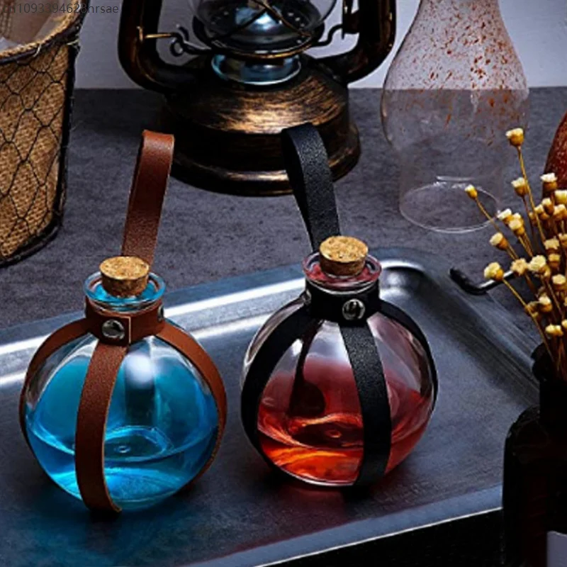 

Medieval Alchemy Round Flask Potion Bottle With A Cork PU Leather Holder Punk Waist Belt Accessory Larp Costume Cosplay Perfumes
