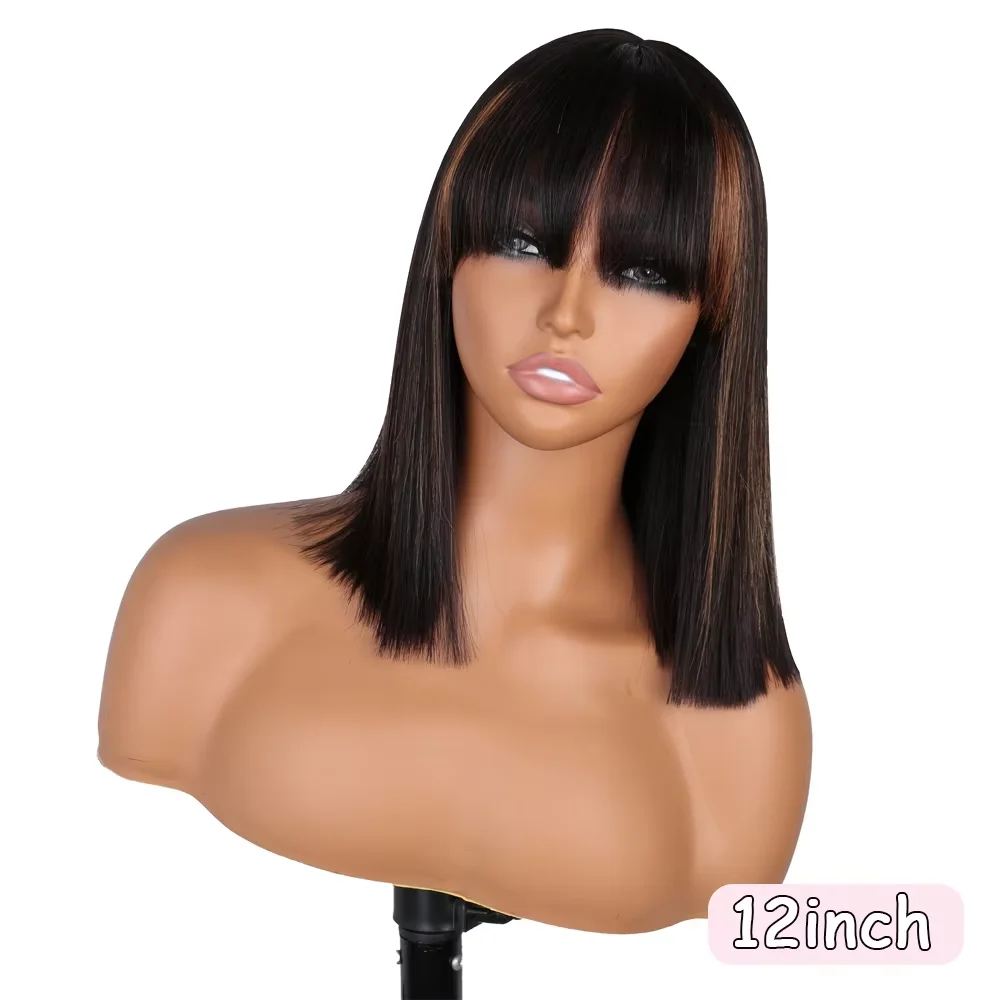 200 Dichte Highlight Braun Kurze Gerade Bob Perücke Echthaar 2x1 Spitze Glueless Perücke 100 % Echthaar Perücke Für Frauen Brasilianisches Haar