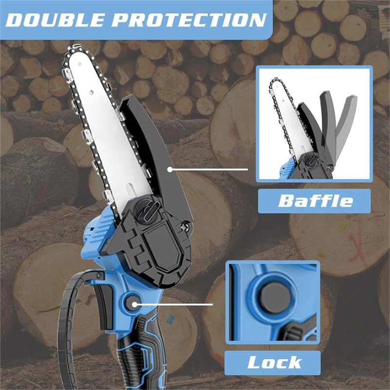 6 Inch 21V Mini Powerful Cordless Electric Chain Saw Woodworking Handheld Pruning Chainsaw Wood Garden Cutting Tool for Makita