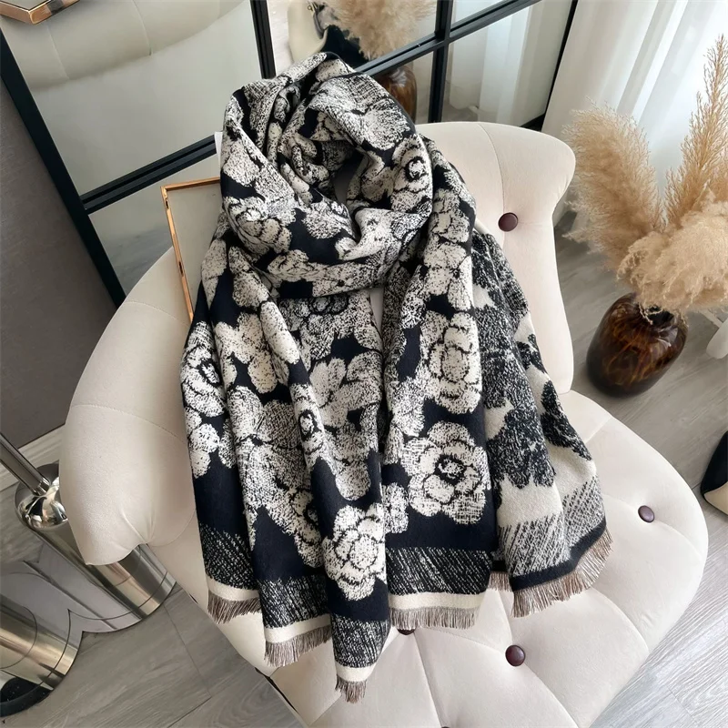 Luxury Winter Cashmere Scarf Women 2024 Design Warm Pashmina Blanket Poncho Scarves Female Shawl Wraps Thick Foulard Bufanda