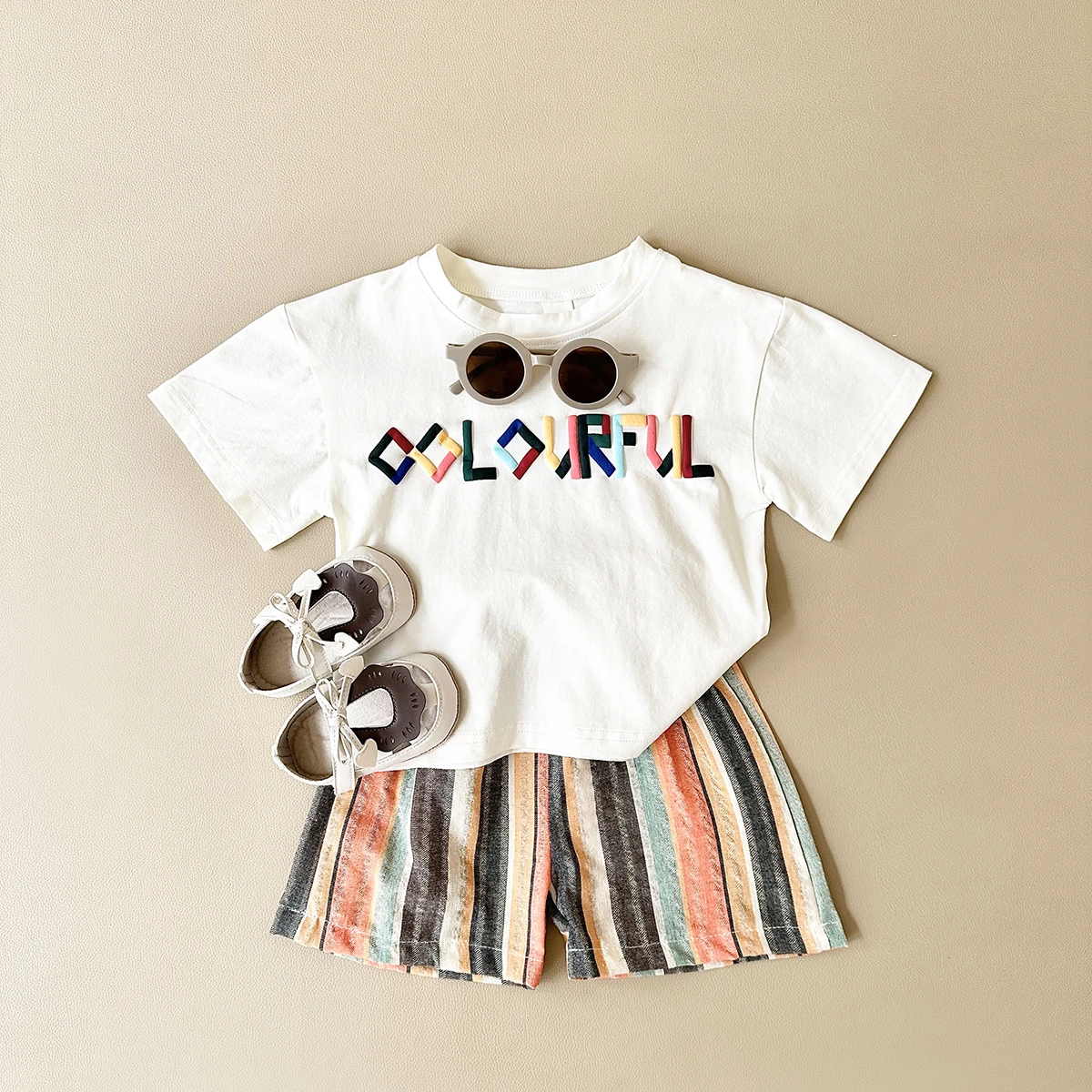 Summern New Baby Clothes Boys Casual Letter Puff Print Short-sleeved T-Shirt +Striped Shorts Sets  Children Kid Outfit Set