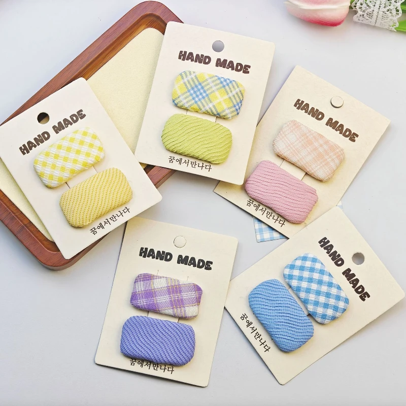 

2pcs/set Snap Baby Hair Drop Clips Cotton Tartan Plaid Printed Hair Clamp Pins Plaid Lace Embroidery Hairpins BB Barrette Girls