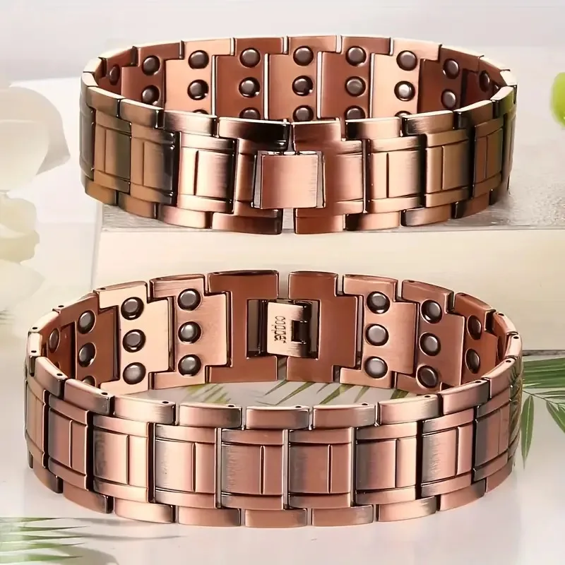 

3X Magnetic Copper Bracelet for Men Magnetic Wristband Bracelets for Anniversary 3500 Gauss Magnets Perfect Father's Day Gift