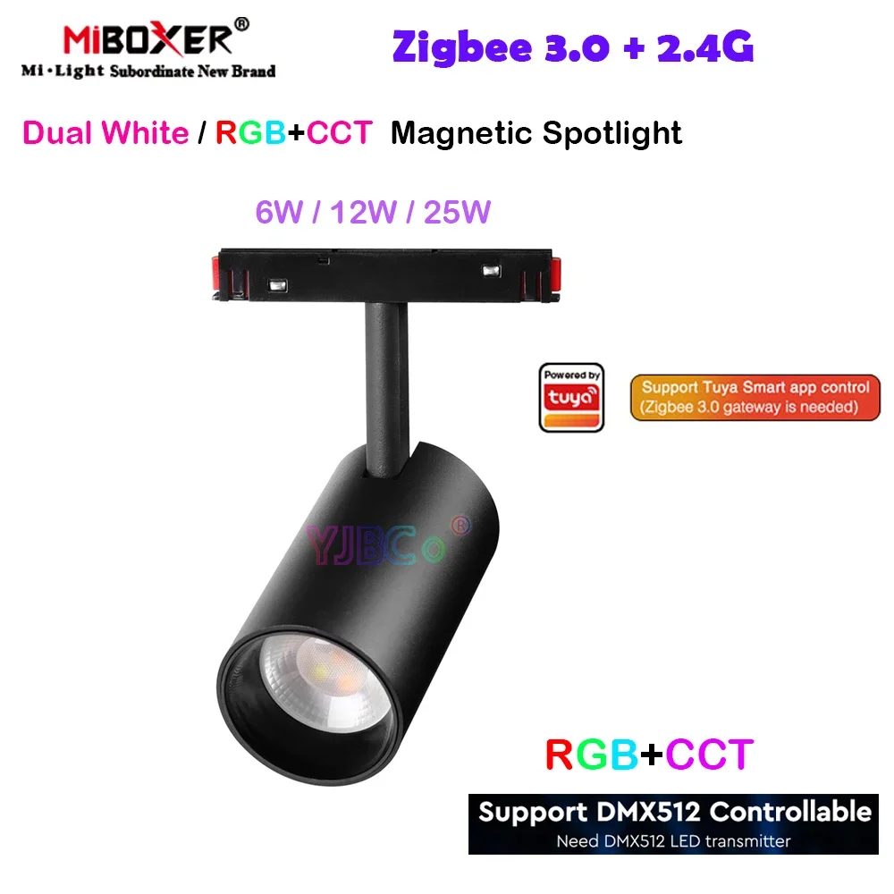 

Miboxer 2.4G Zigbee 3.0 6W 12W 25W Dual White/RGBCCT LED Magnetic Spotlight smart CCT Ceiling Light 48V Tracklamp Remote Control