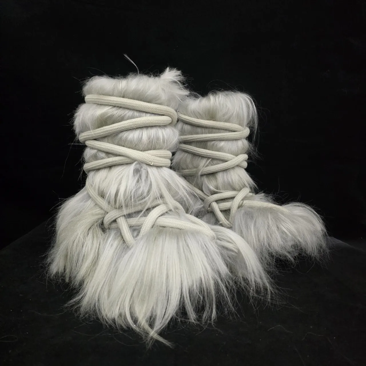 

Customized Exclusive Handmade Real Horse Fur Crazy-Lace Mage Lace Bogun Octopus Sole High Top Snow Boots