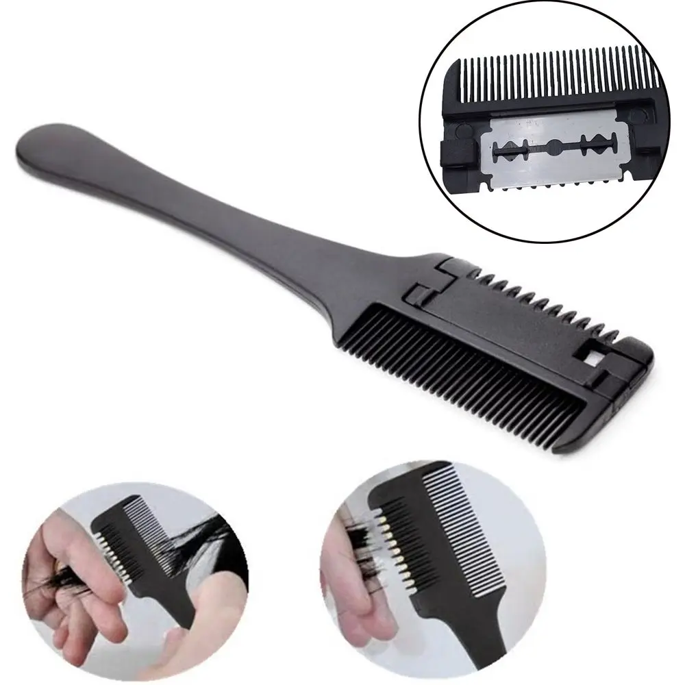 1 Pc Professional Hair Razor Comb Black Handle Hair Razor Cutting Thinning Comb Home DIY Trimmer Inside with Blades