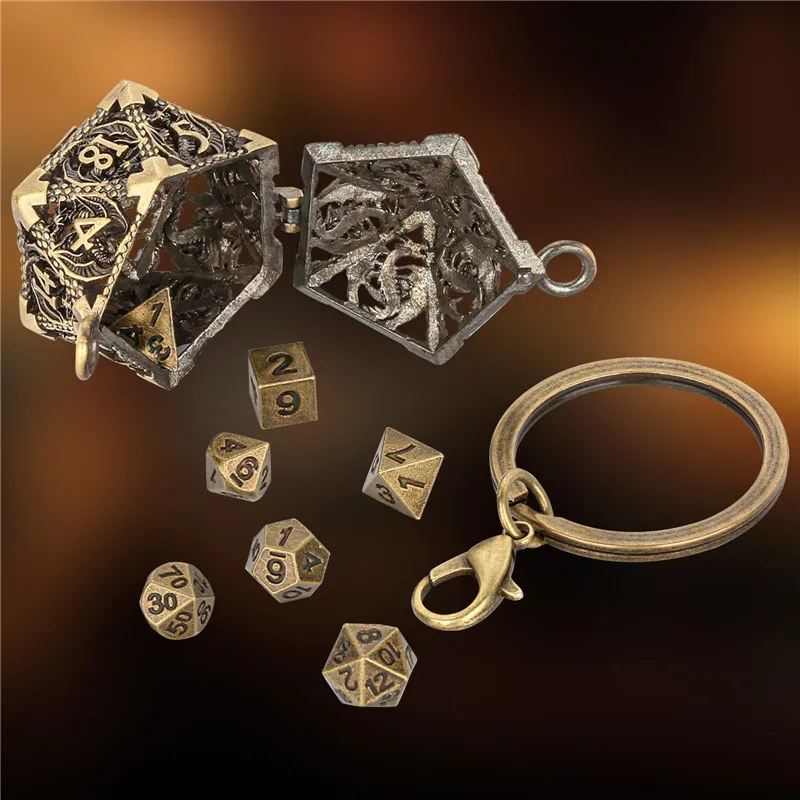 Juego De 7 Dados De Metal DND En Forma De Bala Hueca D20, Llavero Portátil Con Dados Mini De 6 Mm, Regalo Para Jugadores De Rol