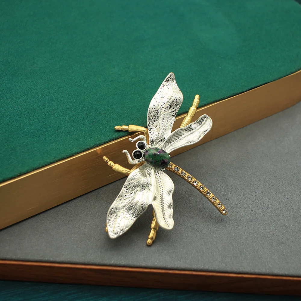 

Vintage Dragonfly Brooch Pin,Natural Stone Animal Insect Jewelry Gift for Women