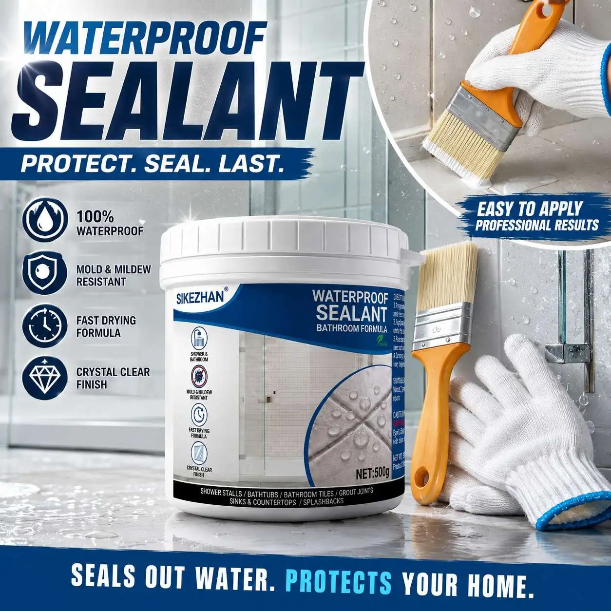 500g Water-Based Waterproof Sealant, Heat & Anti-Leakage Glue for Bathroom Roof Window Wall Tile Repair Coating Agent,with Brush