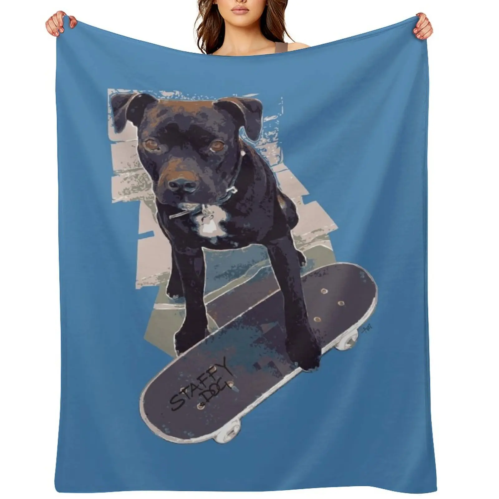 

SK8 Staffy Dog Skater colour pic Throw Blanket Cute Giant Sofa heavy to sleep Soft Beds Blankets