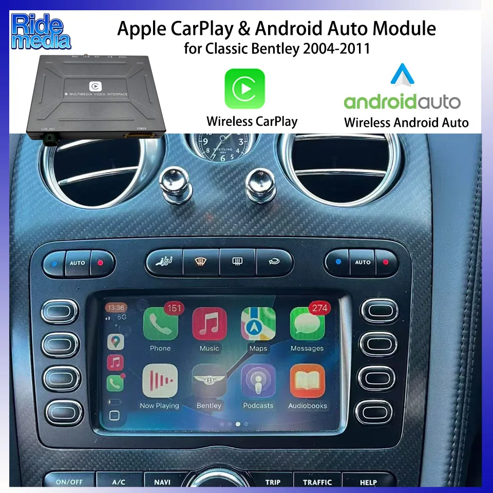 

RideMedia Wireless Android Auto and CarPlay System for Bentley Continental GT GTC Flying Spur 2004-2011 Infotaiment Upgrade