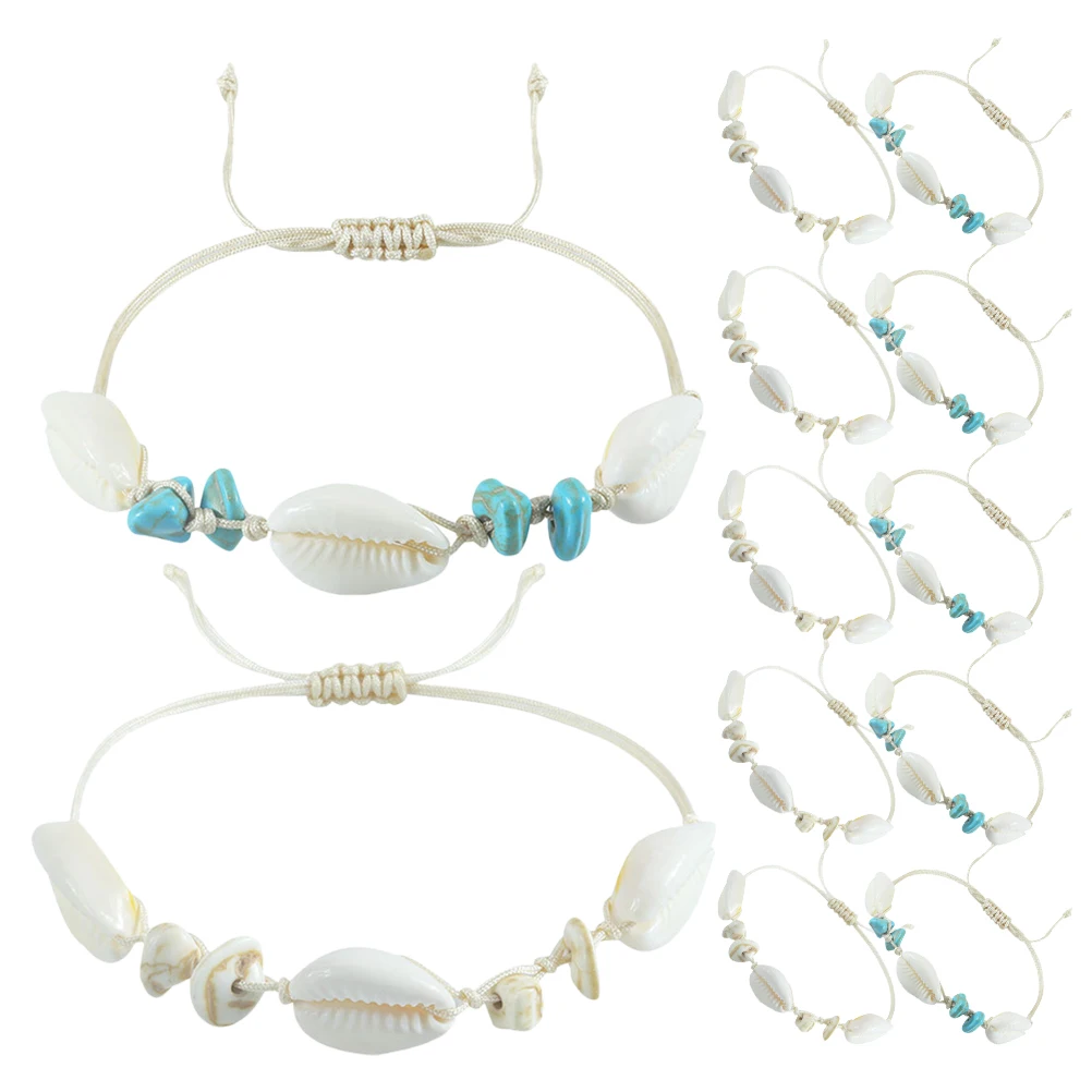 

12pcs Shell Bracelets Anklets Beach Wrist Chains Handmade Braided Pendants String for Women Simple Decor Accessories