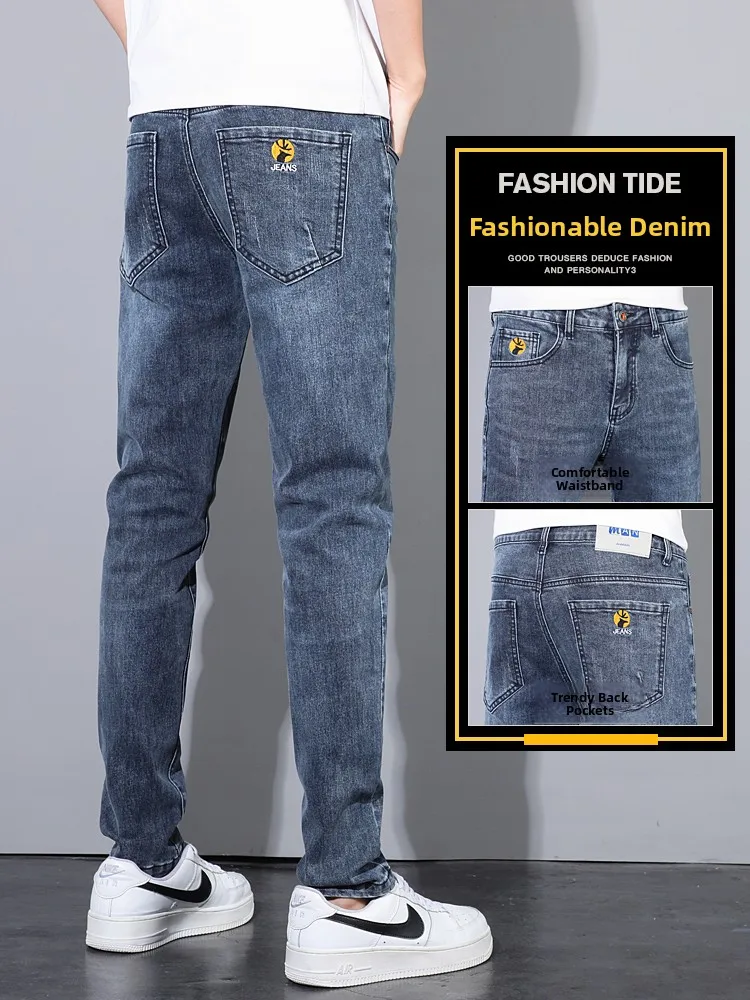 

Slim Fit Men's Jeans Autumn Winter New Sle Elastic Trendy Korean Retro Sle Cotton Polyester Blend mid Waist Zipper Closure