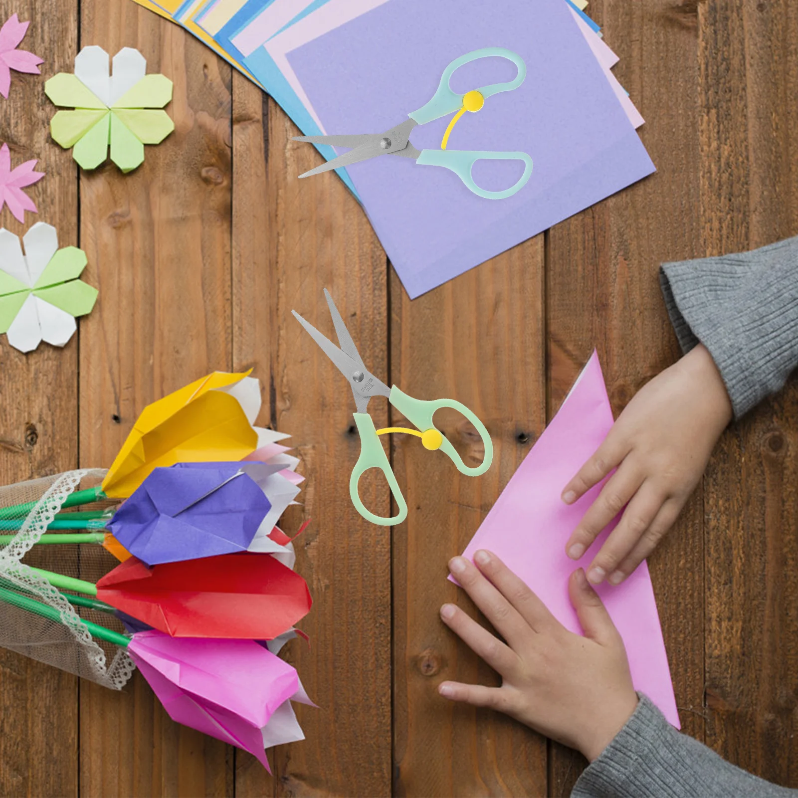 4 قطعة مقص السلامة الفولاذ المقاوم للصدأ مقص للحرف اليدوية للمدرسة المنزل مكتب متعدد الأغراض DIY أدوات القطع #6