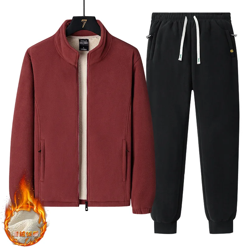 Mens Winter Large Size Sets Mens Casual Loose Lamb wool Thicken Warm 2 Piece (Jacket+Pants) Street Outdoor Sport TrackSuits 5XL