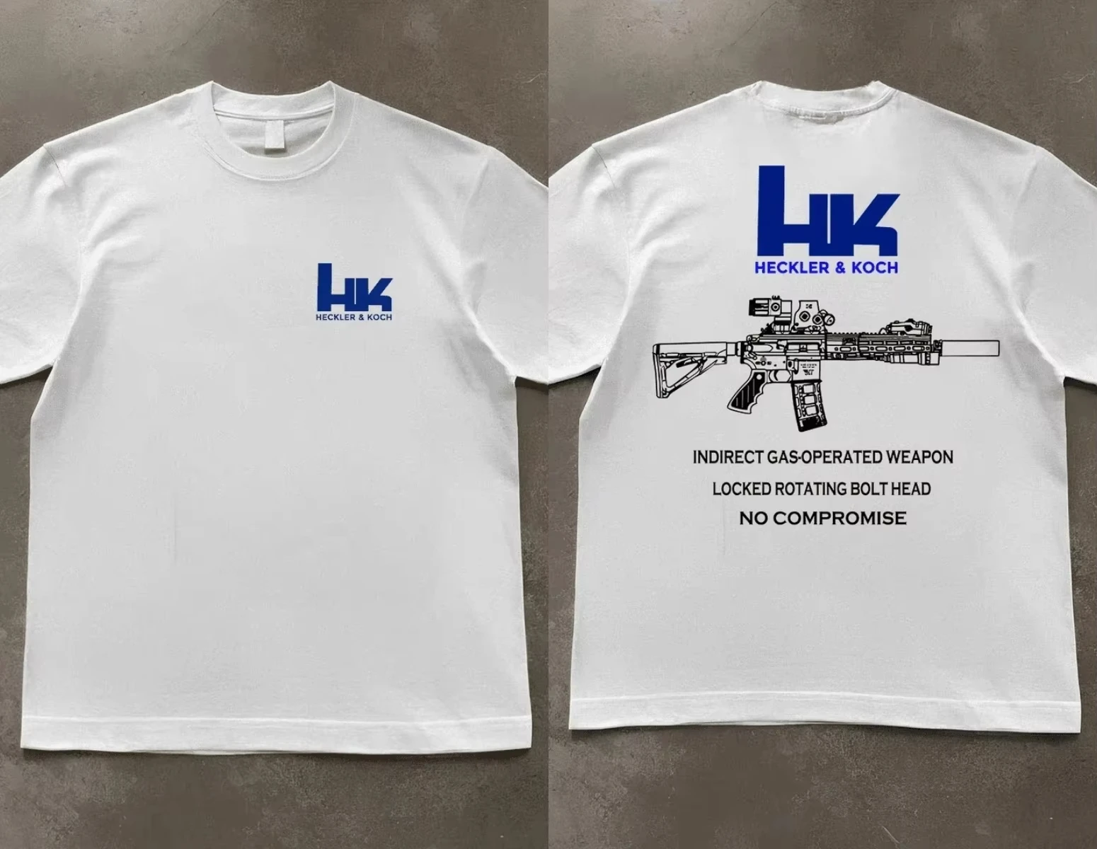 Unisex-T-Shirt mit taktischem Gewehr-Blütenblatt-Print, schwarze Baumwolle, kurzärmelig, No Compromise, Streetwear-T-Shirt für Militär- und Schusswaffen-Enthusiasten