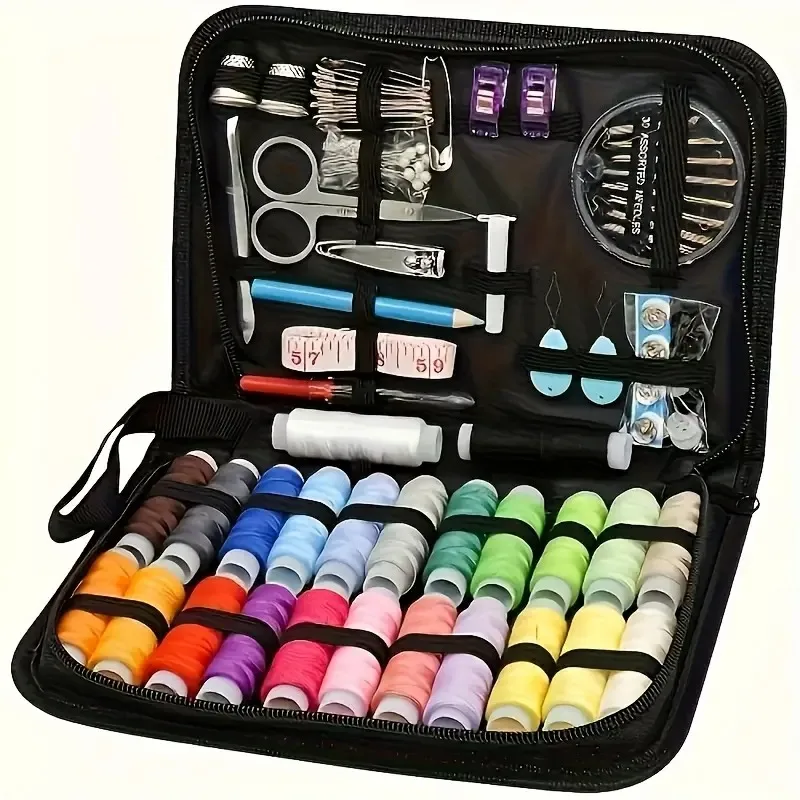 Juego de kit de costura grande, hilos de 24 colores, 30 agujas surtidas, multiherramientas, 31 × 20,6 cm, para manualidades de reparación del hogar