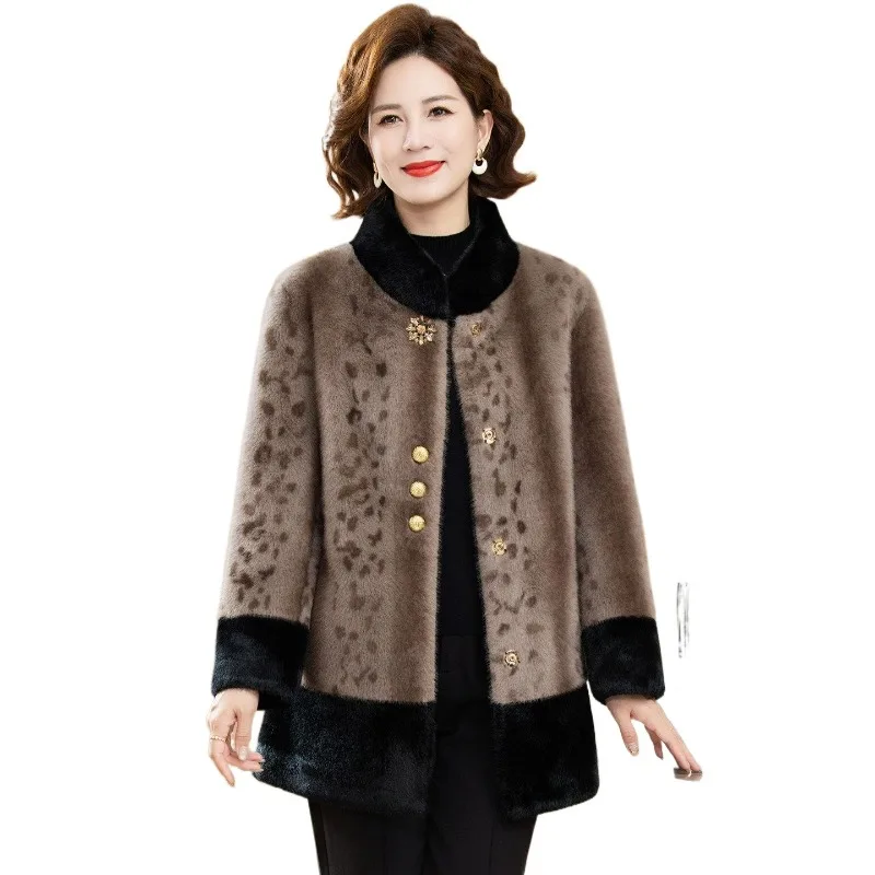 New Autumn Winter Faux Fur Colorful Sheep Middle-aged Elderly Women's Mink Fleece New Chinese-style Mother's Fur Integrated Coat