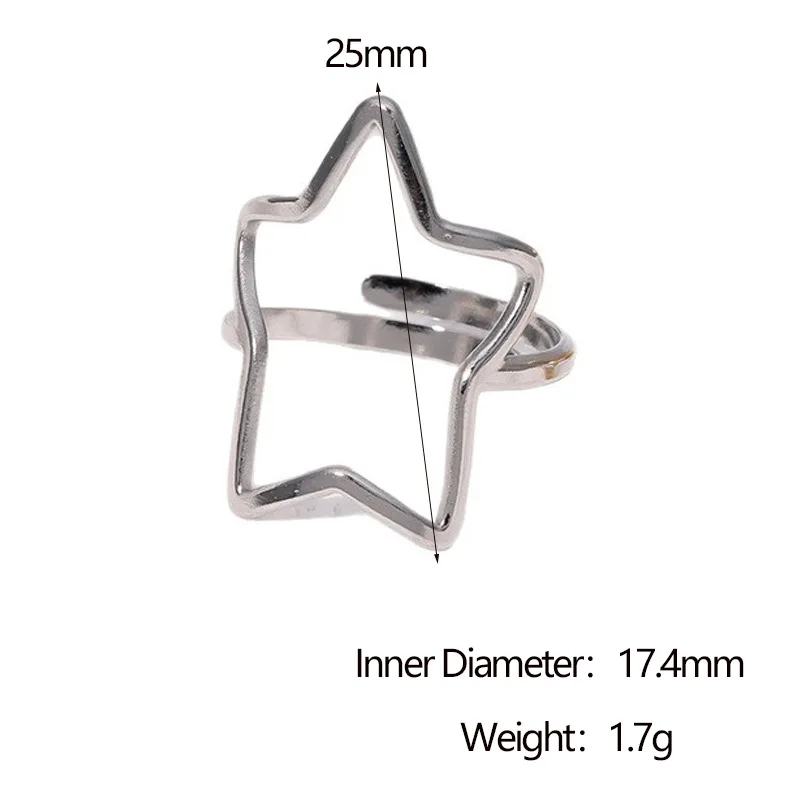French Minimally Hollowed Out Star Ring Romantic Vintage Jewelry Stainless Steel Adjustable Open Rings Couples Gift Items