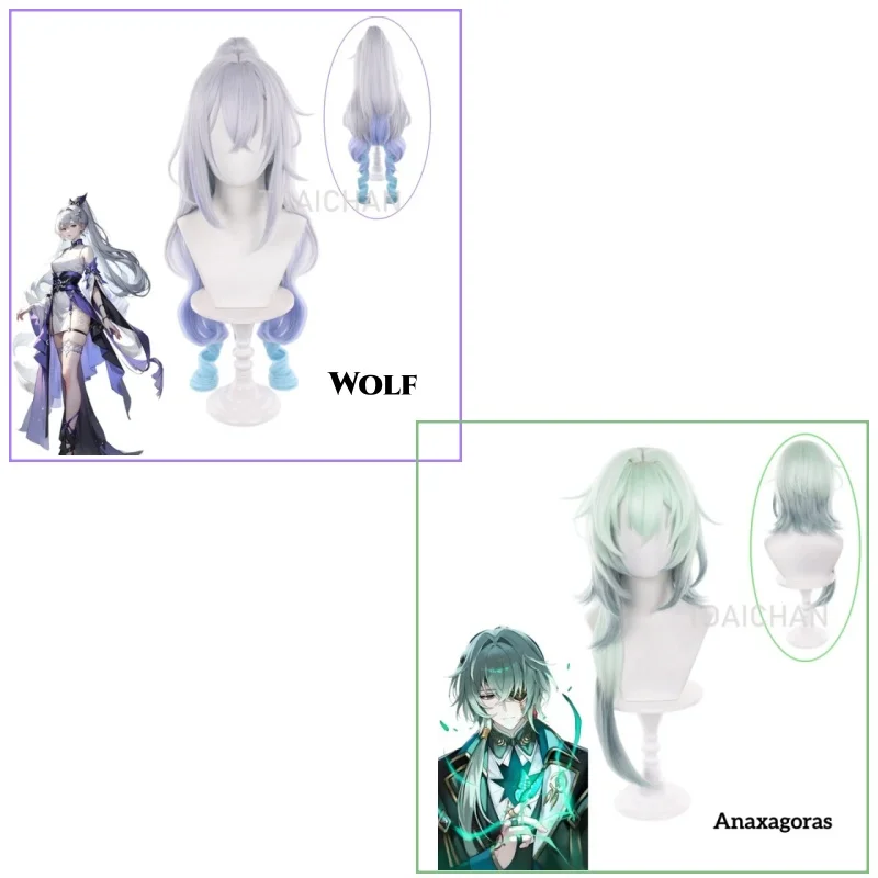 Honkai Star Rail Silver Wolf Gradient Silver Blue Long Ponytail Anaxagoras Cosplay Wig Mint Green Gray 70cm Tail Free Wigcap