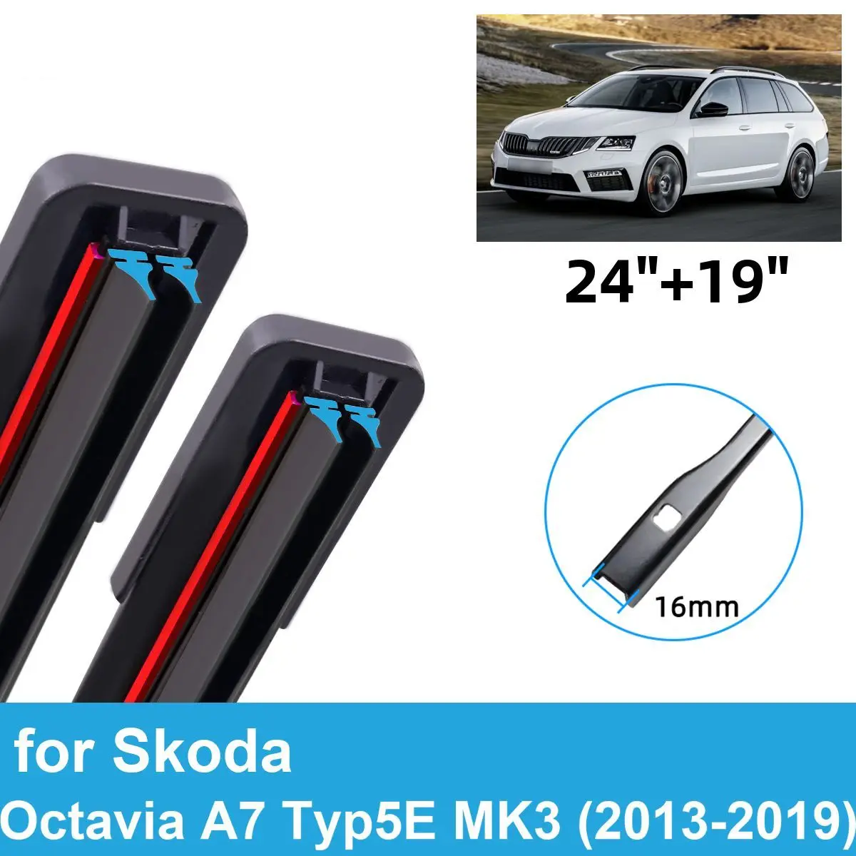 

2PCS Car Wiper Blades for 2013-2019 Skoda Octavia A7 Typ5E MK3 Front Double Rubber Car Accessories 2014 2015 2016 2017 2018 2019