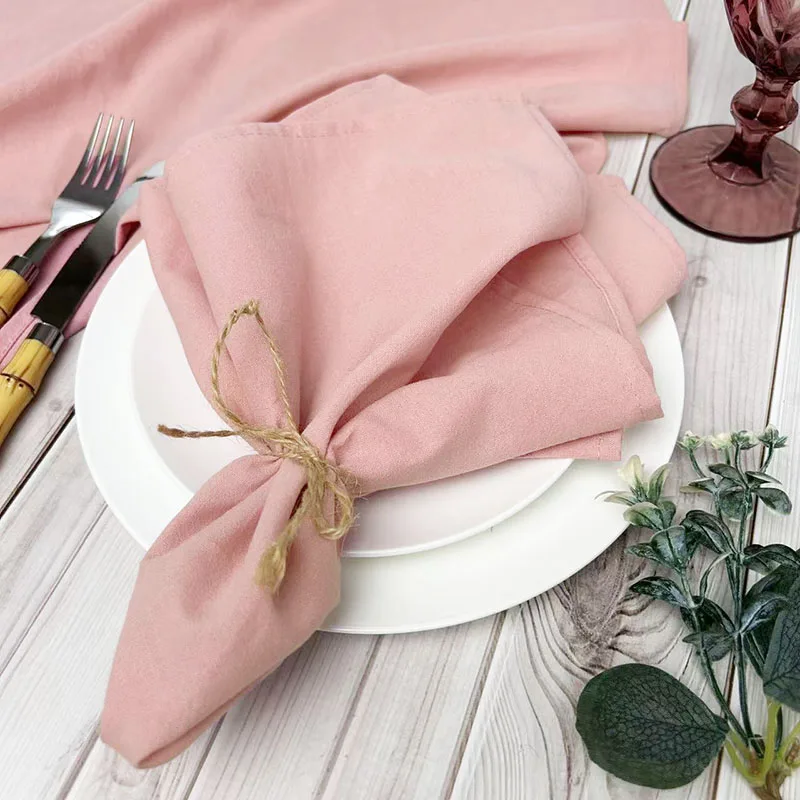 10pcs 40x40cm Napkins 100% Cotton Dinner Napkins Pink Rustic Table Napkins For Wedding Party Baby Shower Christmas Table Decor
