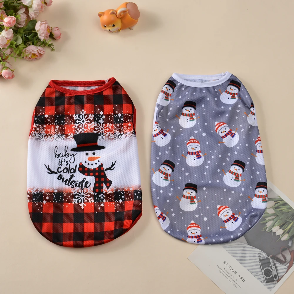 Small Dog Clothes Christmas Deer Snowman Print Puppy Vest T-shirt Pet Coat For Small Medium Dogs Cats Chihuahua Pug Costumes