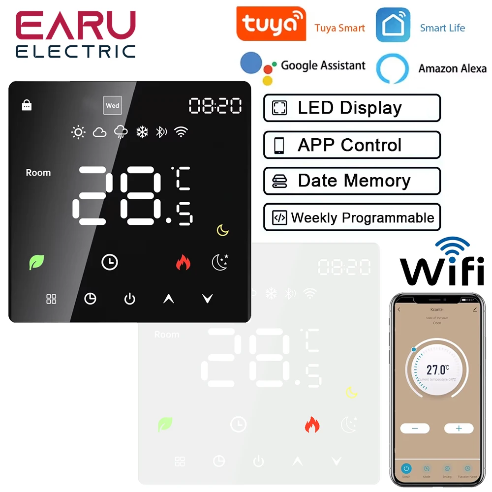 

Умный термостат Tuya Wi-Fi, электрический подогрев пола TRV, водяной газовый котел, температура, голосовой пульт дистанционного управления для Google Home Alexa