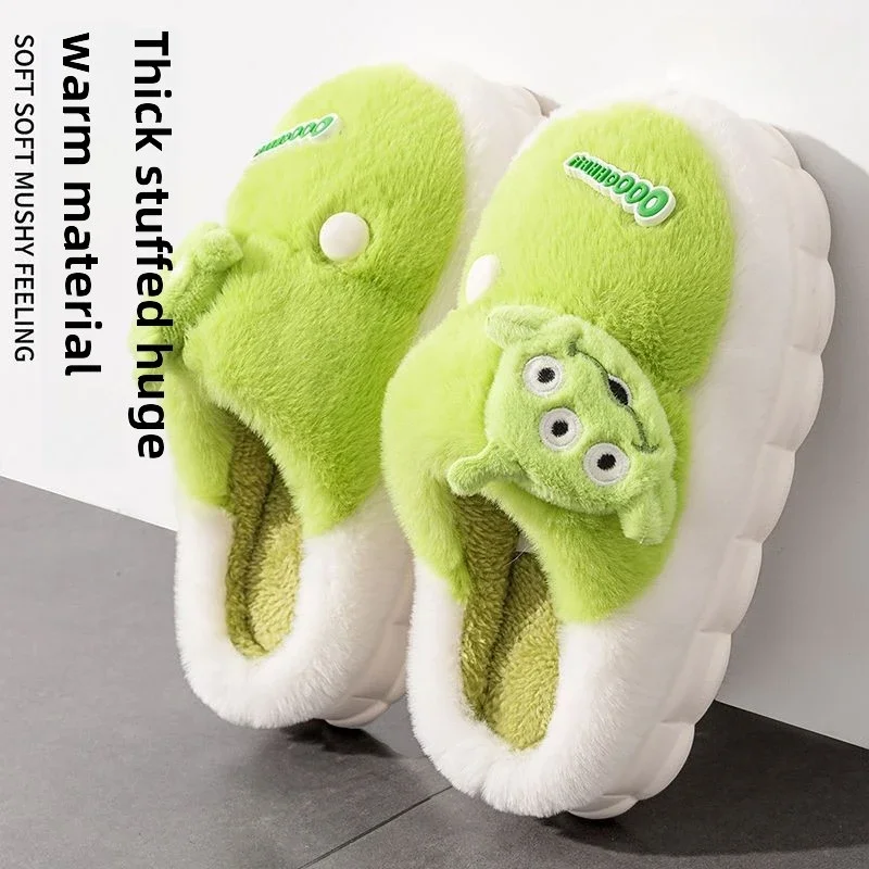 Disney Alien Lotso cute women's winter comfortable, soft, lightweight, non-slip, wear-resistant home warm plush cotton slippers