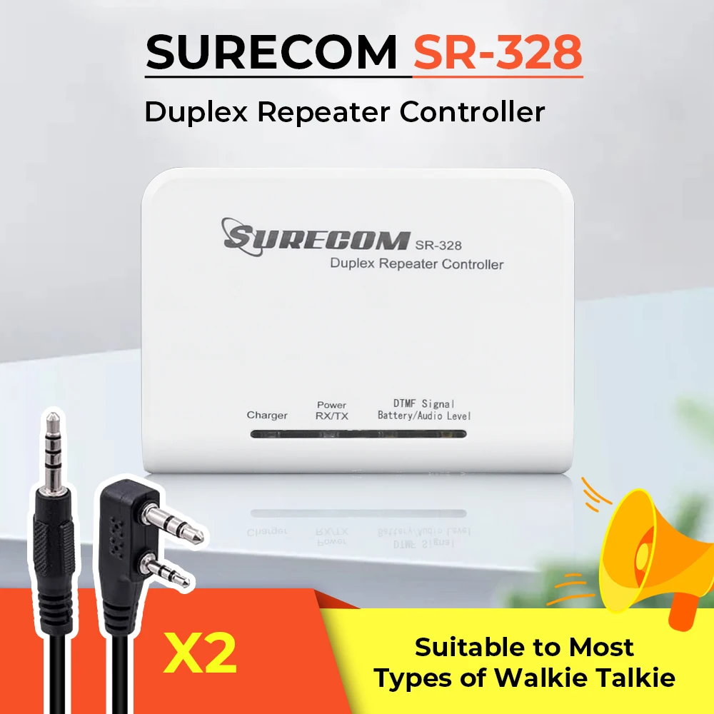 Surecom SR-328 Cross Band Radio Duplex Repeater Controller with 2 pcs K Plug Cable for Baofeng UV-5R BF-888S and Kenwood WouXun