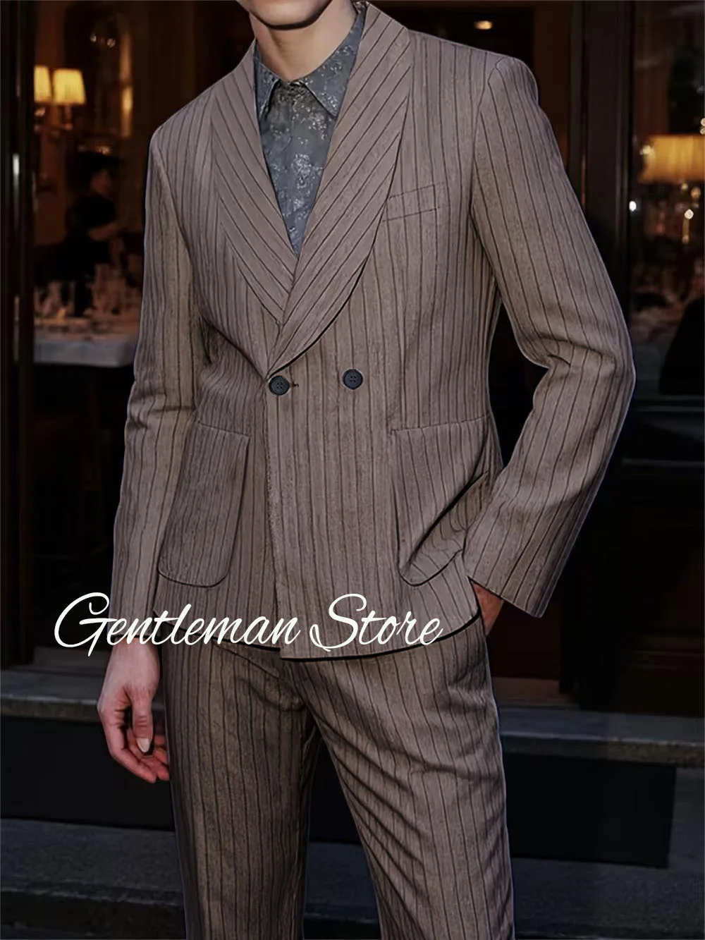 

Wool blend striped men suit 2pc set Striped suit jacket Striped suit straight leg pants Groom's wedding suit formal attire Set