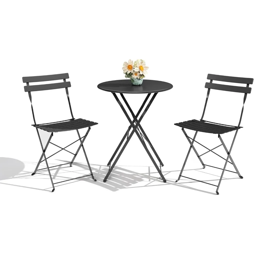 

3-Piece Folding Bistro Set, Foldable Patio Furniture Set with Premium Frame, Outdoor Bistro Table and Chairs Set of 2 for Patio,