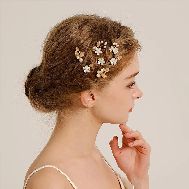 5pcs/pack Flower Clip Wedding Hairpin Exquisite Wedding Hair Jewelry Bridal Accessories Women Hair Strap Pearl Wedding Hair Comb