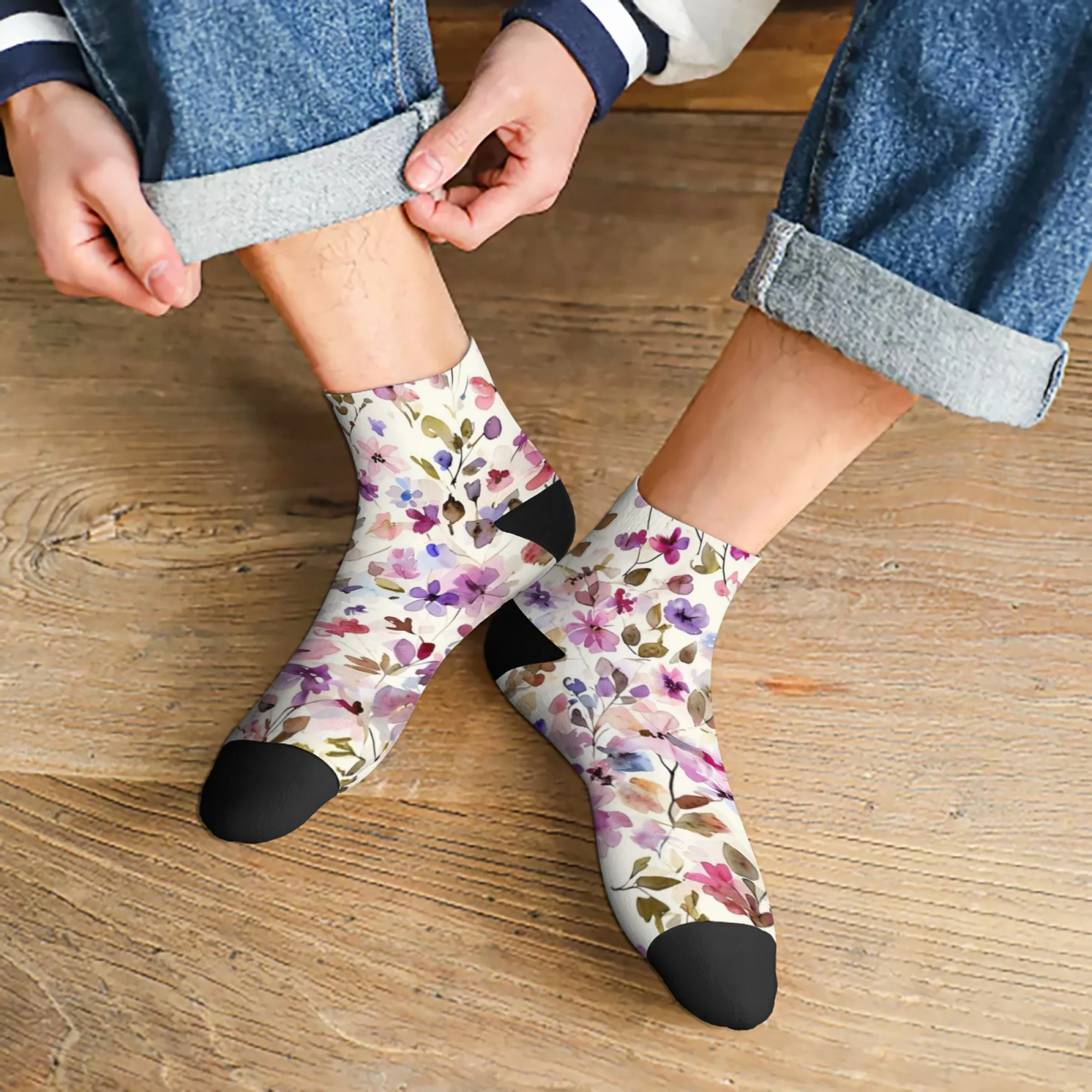 Floral bedruckte kurze Herrensocken Neuheit Harajuku Retro Street Hip Hop Crew Socken Bequeme atmungsaktive Freizeitsocken Geschenk