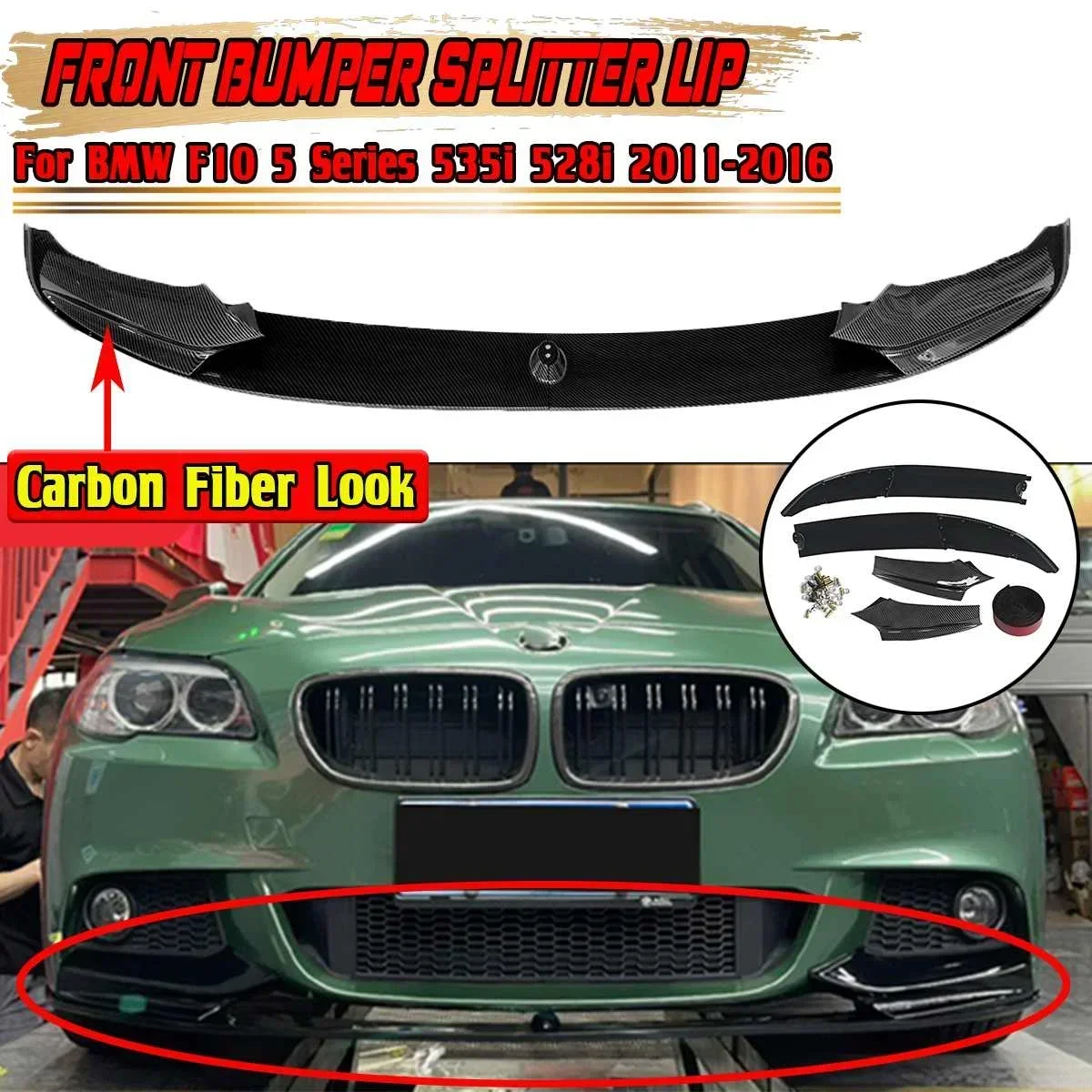 4pcs Car Front Bumper Lip Spoiler Splitter Surround Molding Cover Trim For BMW F10 5 Series 535i 528i M Sport 2011-2016 Body Kit